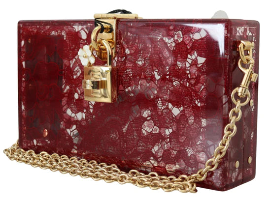 Dolce & Gabbana Dark Red Plexiglass Lace Shoulder Sling Clutch Bag: A Luxurious Masterpiece