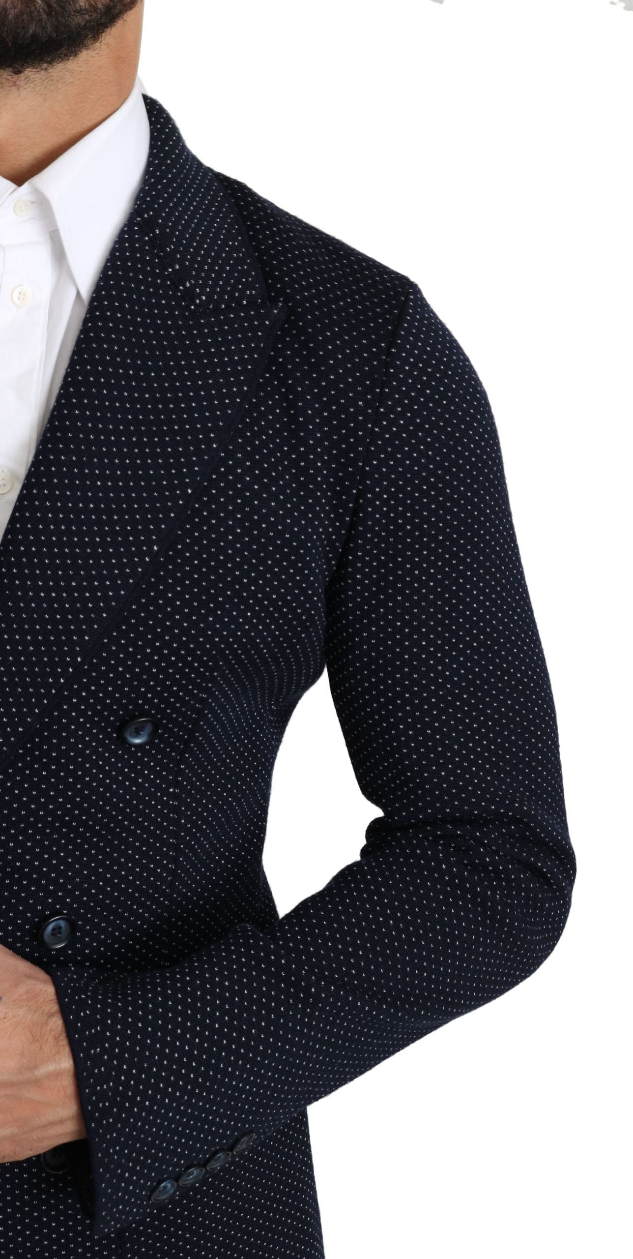 Dolce & Gabbana Elegant Dark Blue Dotted Slim-Fit Blazer