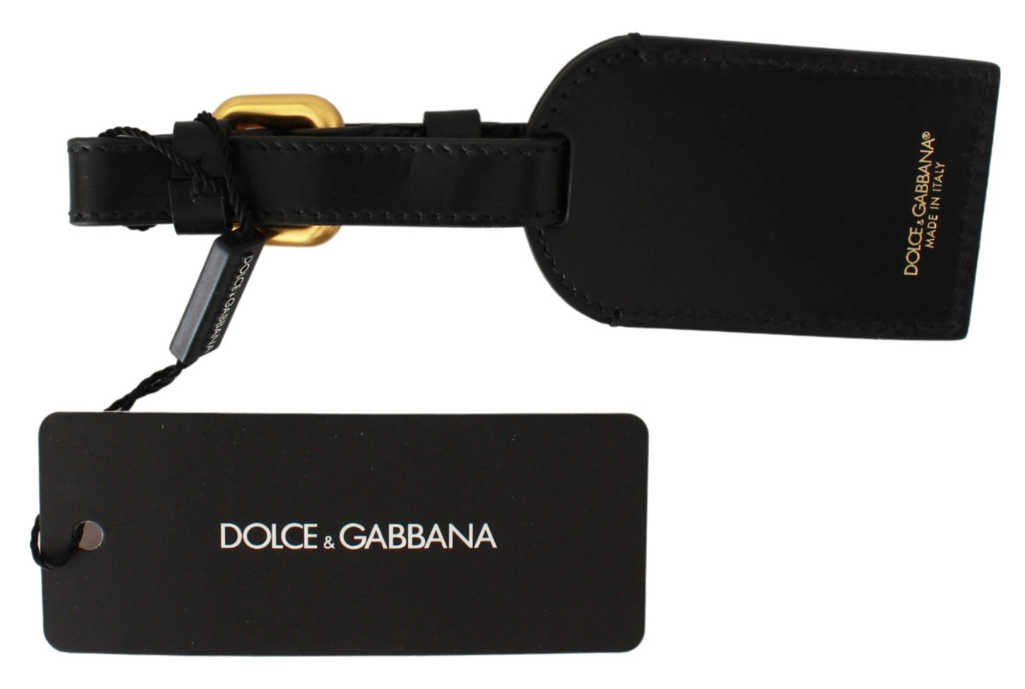 Dolce & Gabbana Elegant Black Leather Keychain with Brass Accents