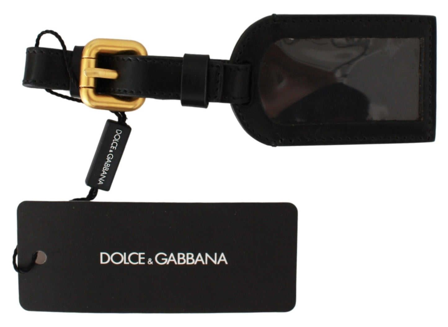 Dolce & Gabbana Elegant Black Leather Keychain with Brass Accents