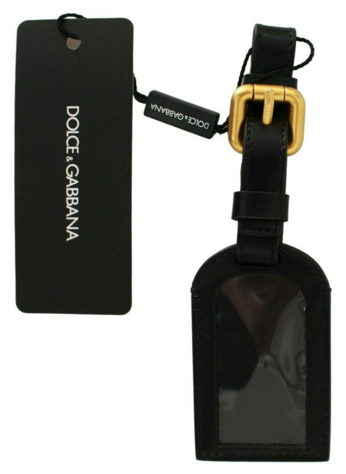 Dolce & Gabbana Elegant Black Leather Keychain with Brass Accents