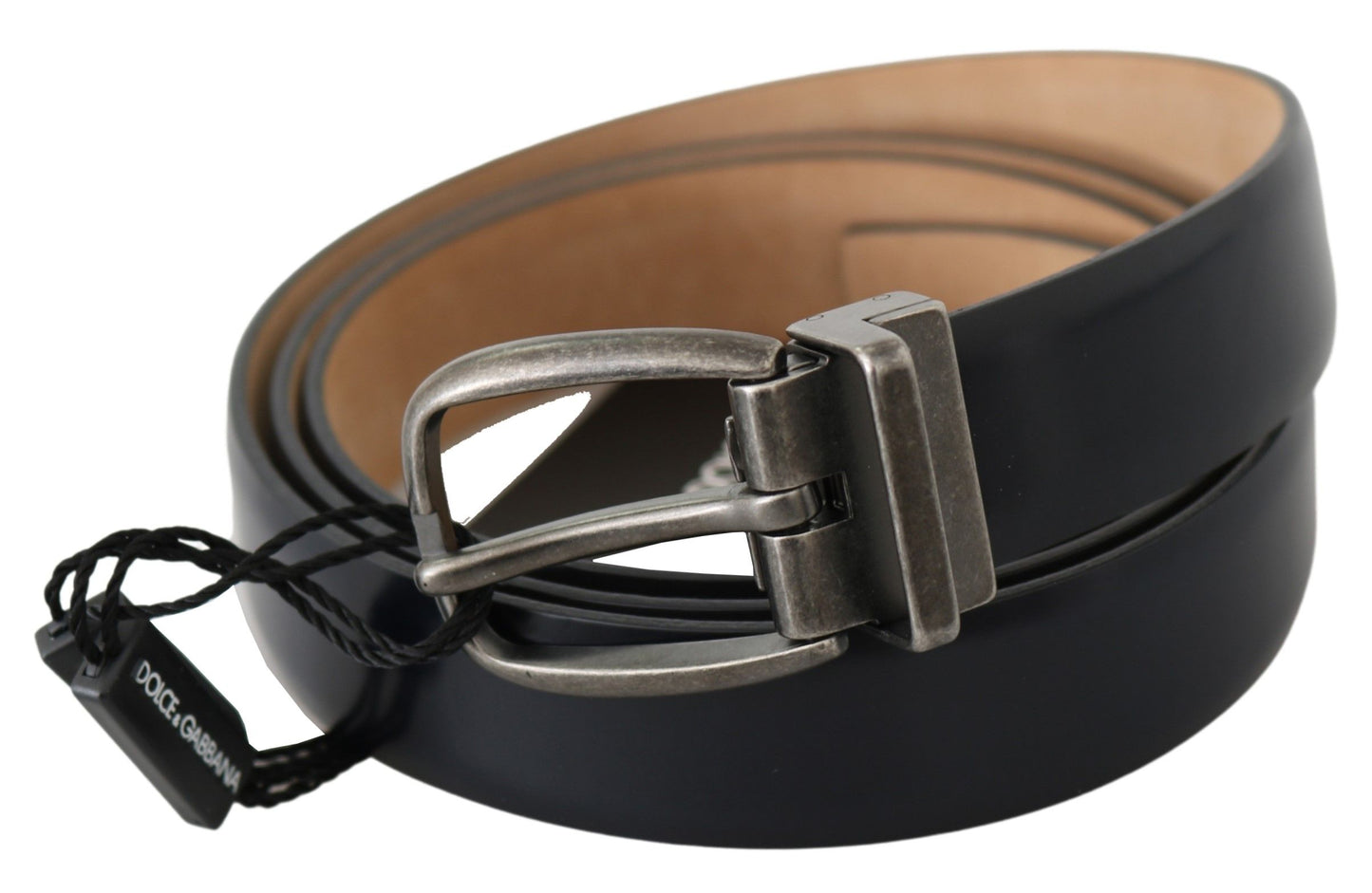 Dolce & Gabbana Elegant Blue Leather Belt with Gray Buckle