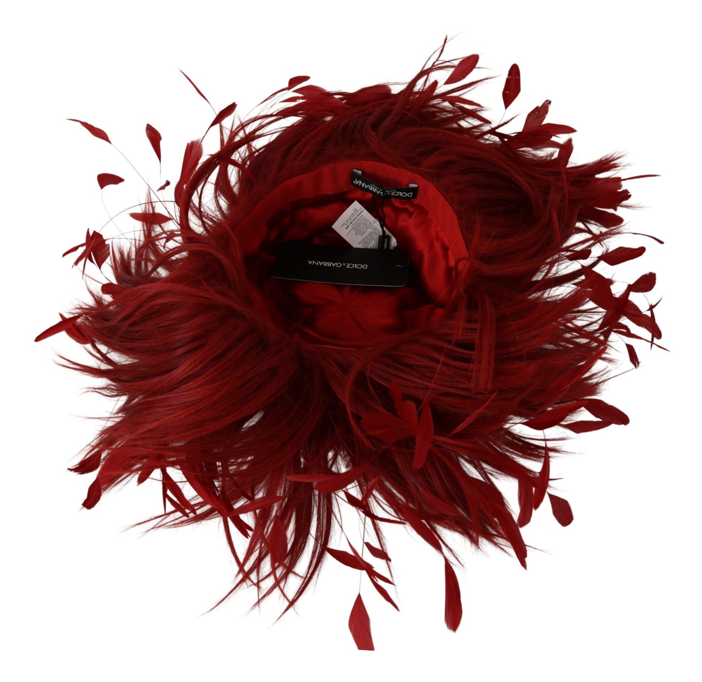 Dolce & Gabbana Elegant Red Feather & Fur Fashion Hat