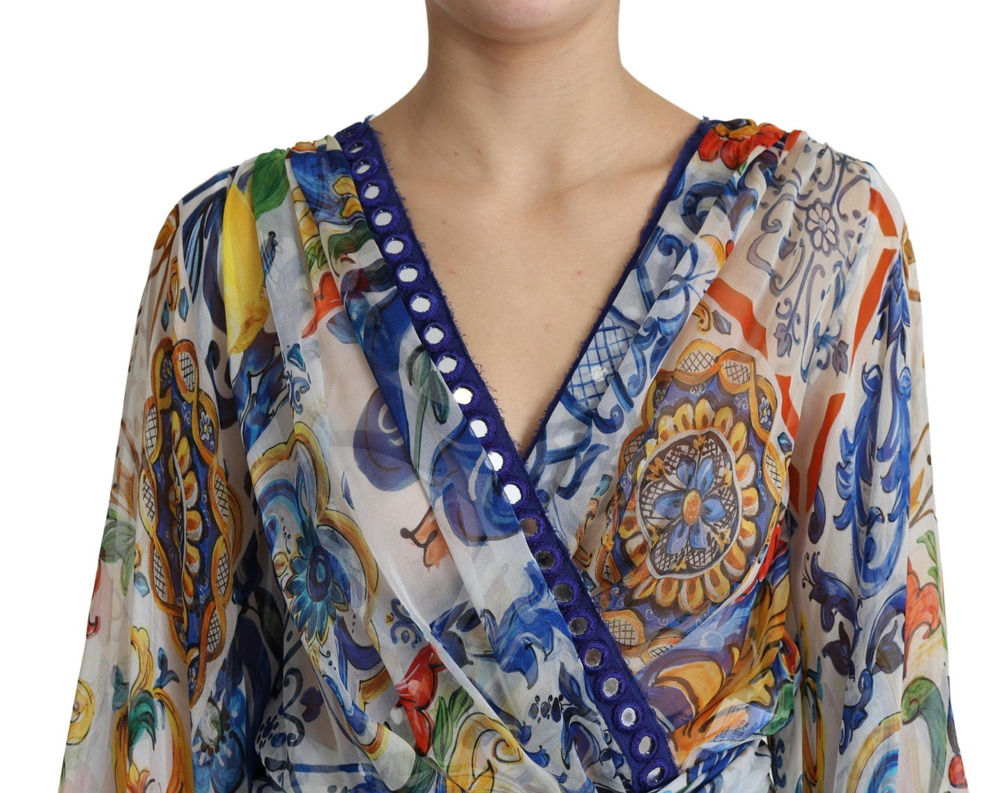 Dolce & Gabbana Majolica Print Silk Wrap Midi Dress