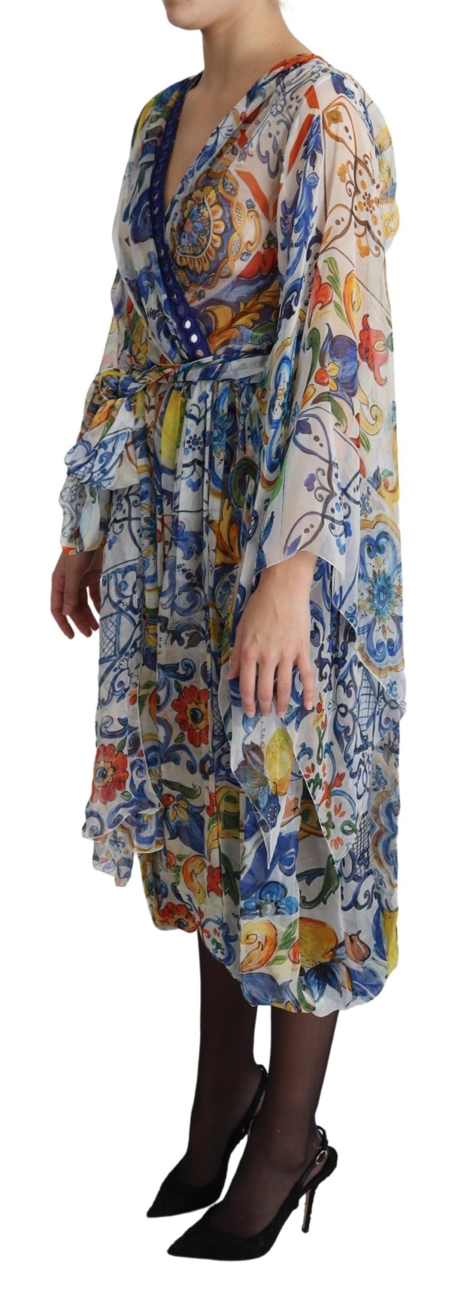 Dolce & Gabbana Majolica Print Silk Wrap Midi Dress