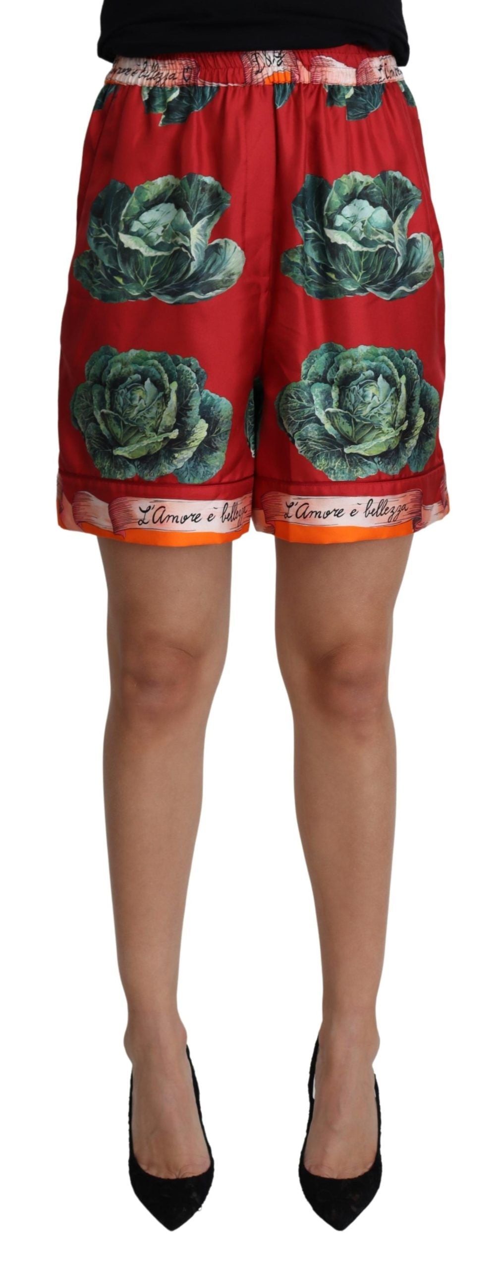 Dolce & Gabbana Elegant High Waist Cabbage Print Silk Shorts