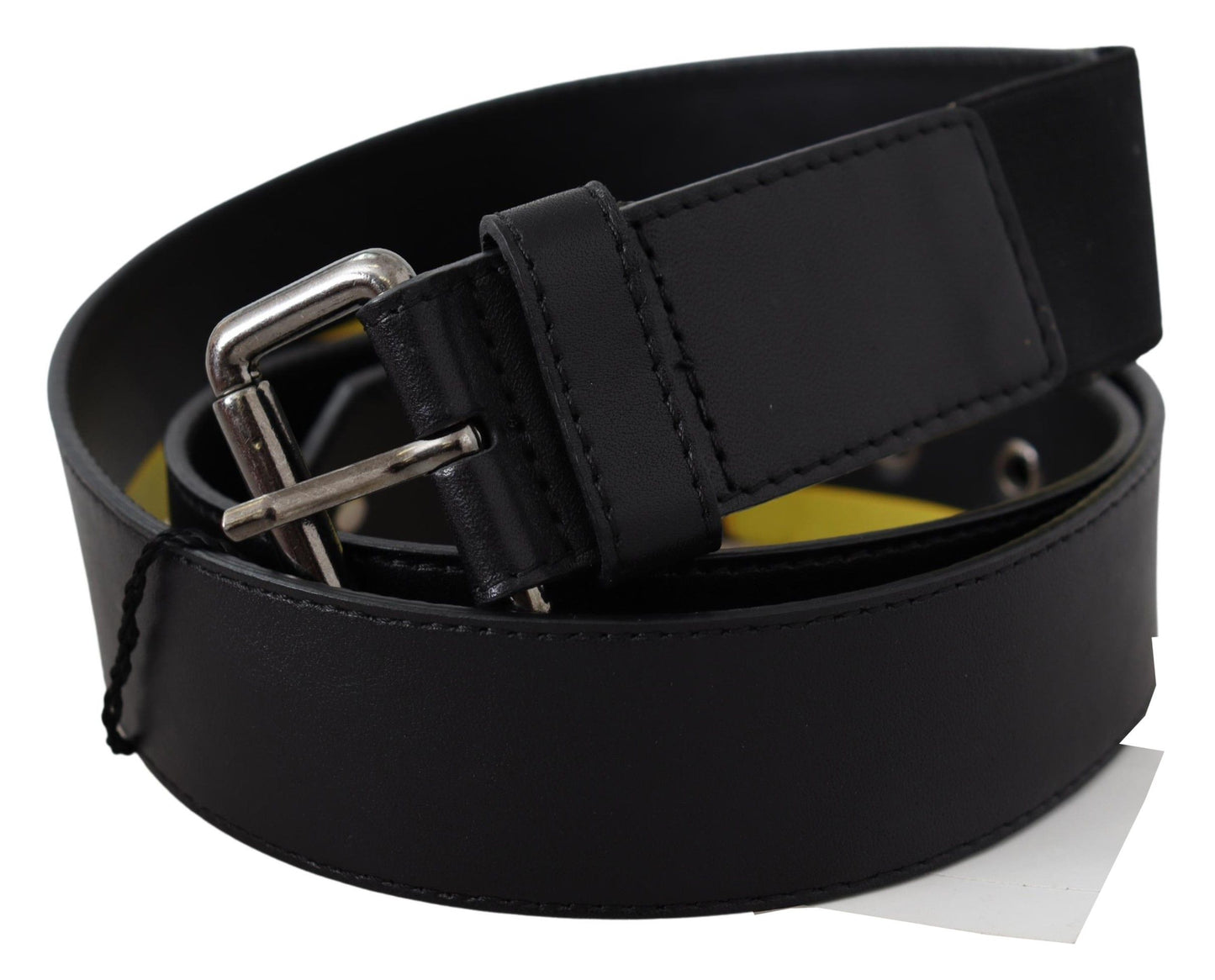 Exte Sleek Black Leather Belt with Yellow Lining