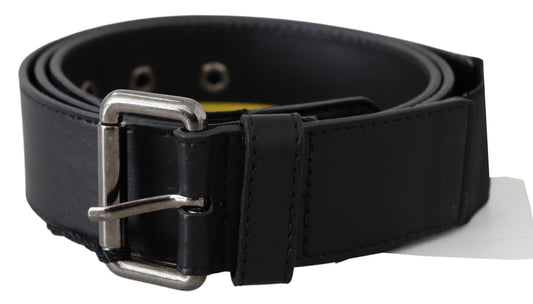 Exte Sleek Black Leather Belt with Yellow Lining