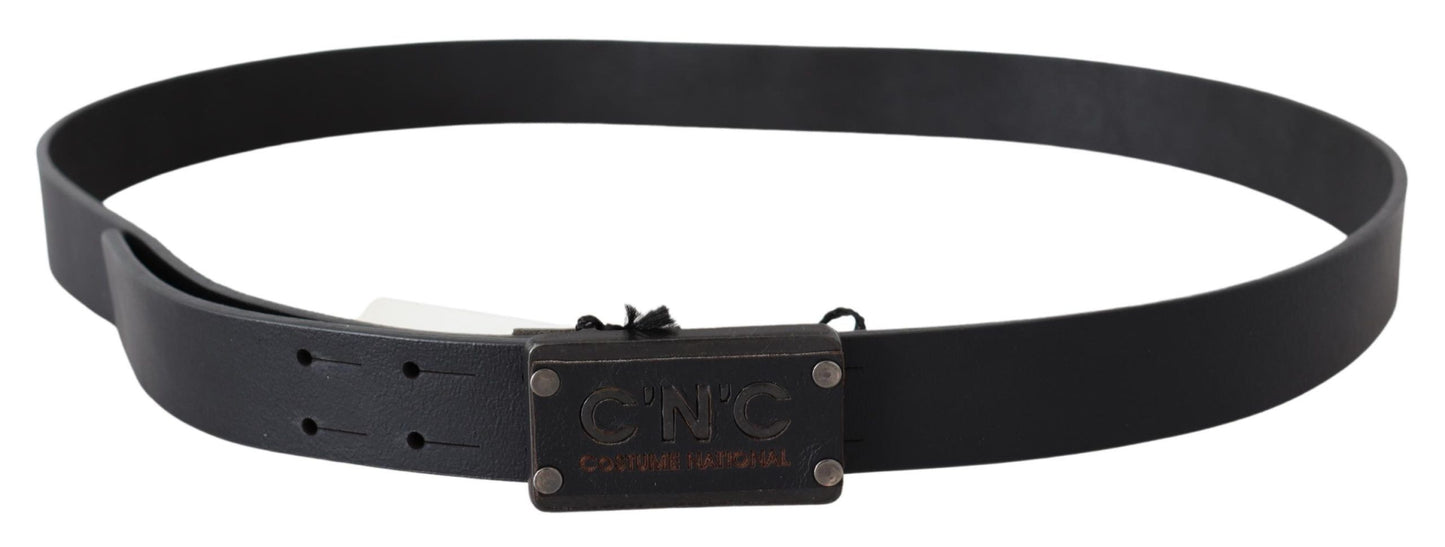 Costume National Elegant Black Leather Waist Belt with Rustic Buckle