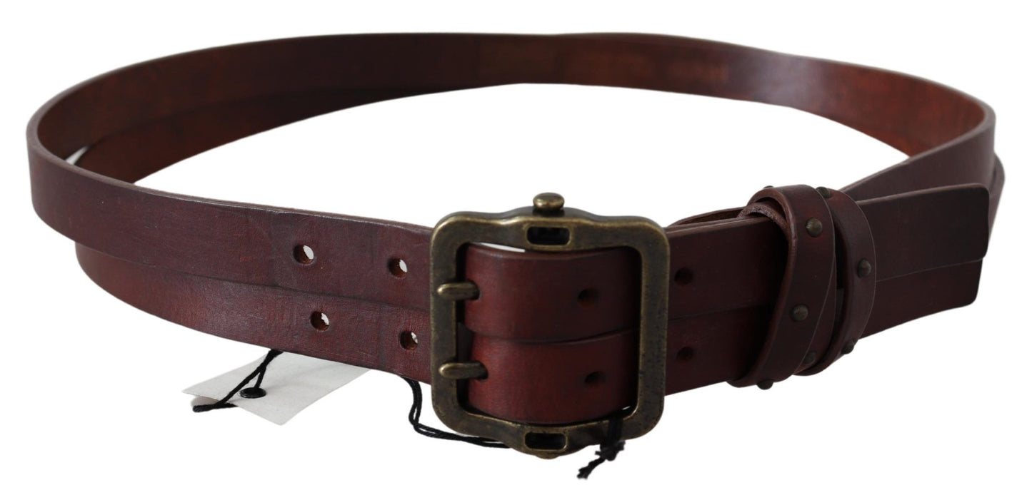 PLEIN SUD Elegant Leather Waist Belt with Bronze Buckle