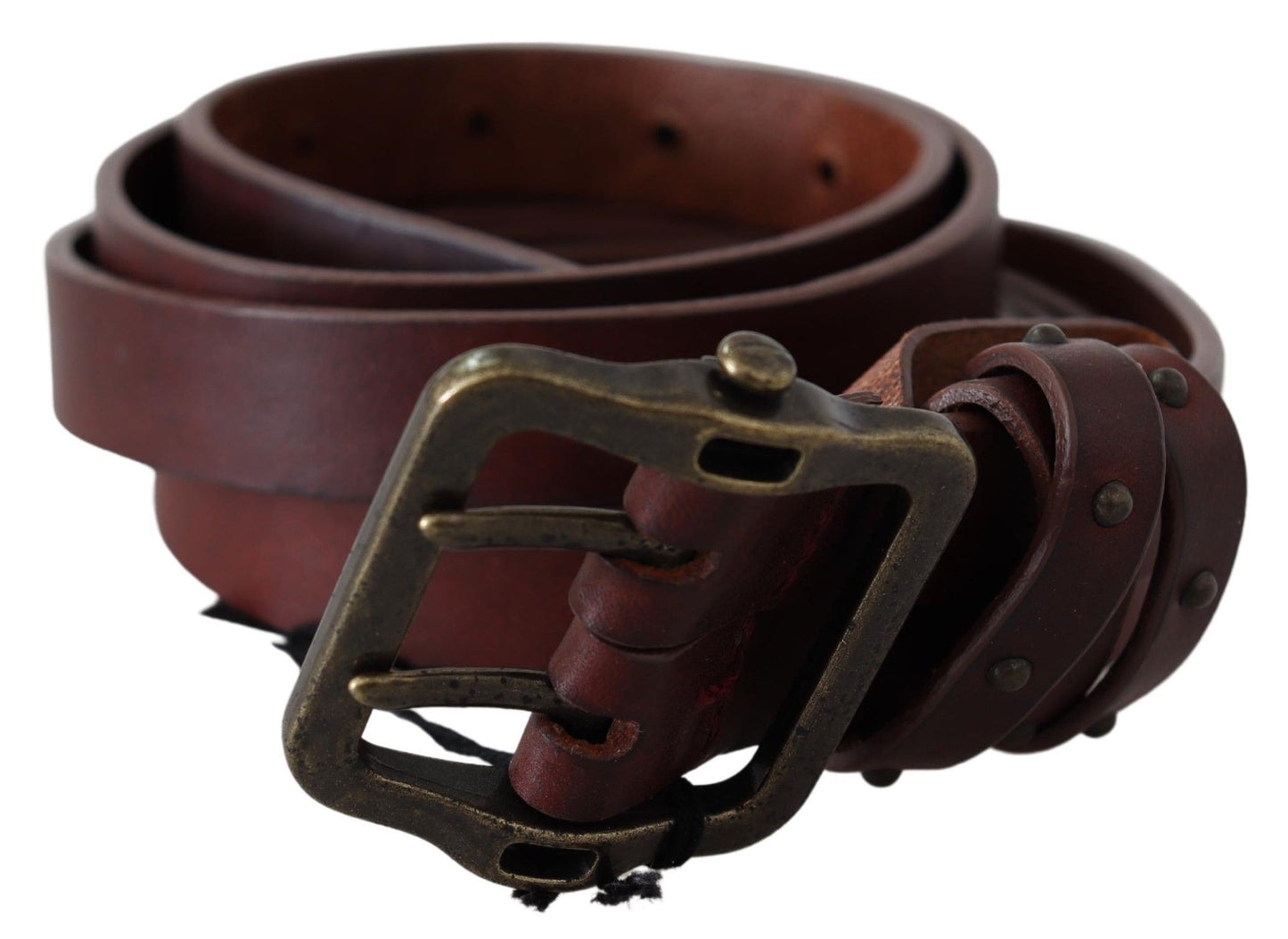 PLEIN SUD Elegant Leather Waist Belt with Bronze Buckle