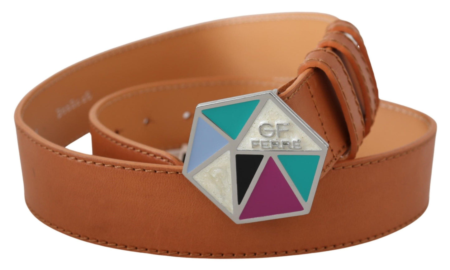 GF Ferre Chic Brown Leather Belt with Logo Buckle