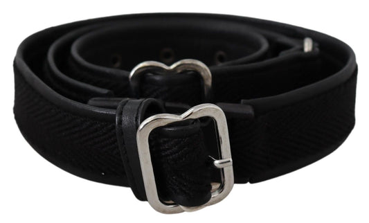 GF Ferre Chic Black Leather Waist Belt with Chrome Buckle