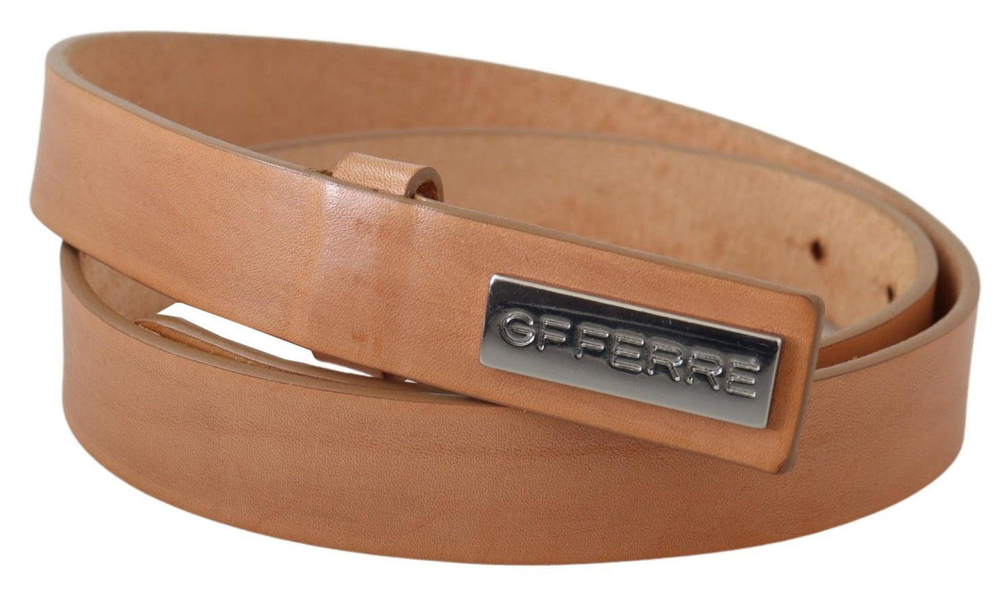 GF Ferre Elegant Light Brown Leather Belt with Logo Buckle