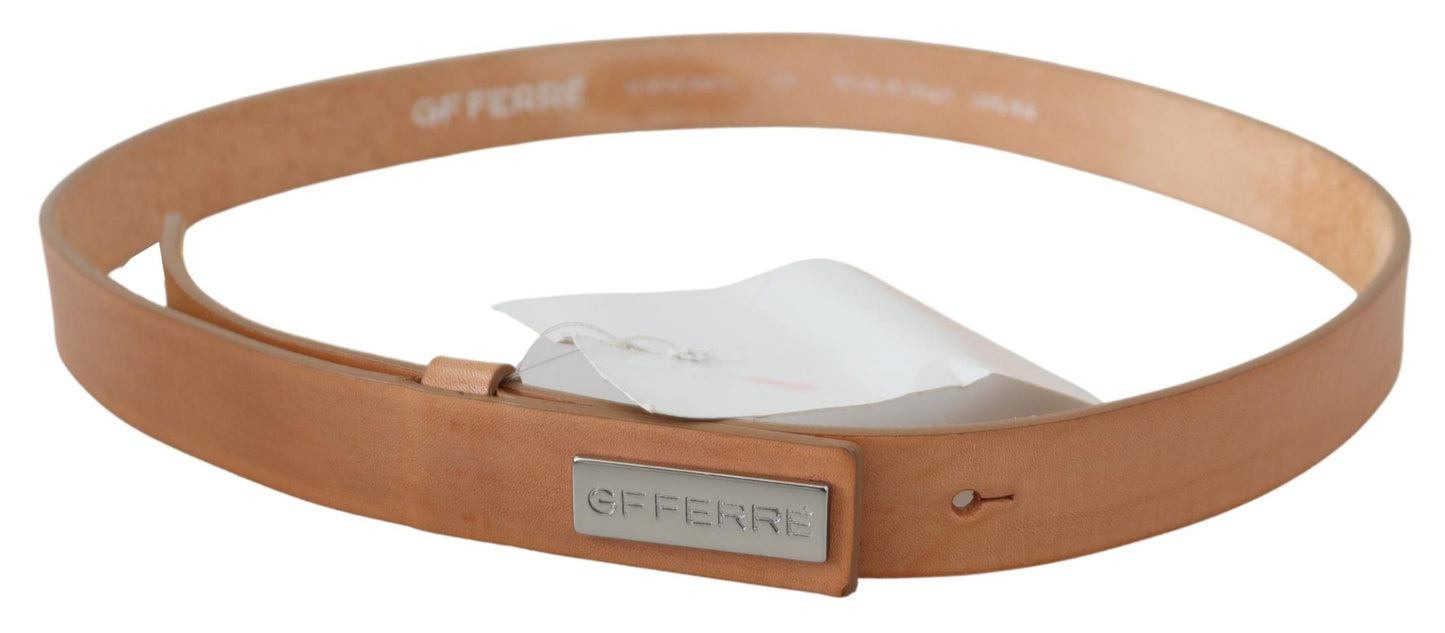 GF Ferre Elegant Light Brown Leather Belt with Logo Buckle