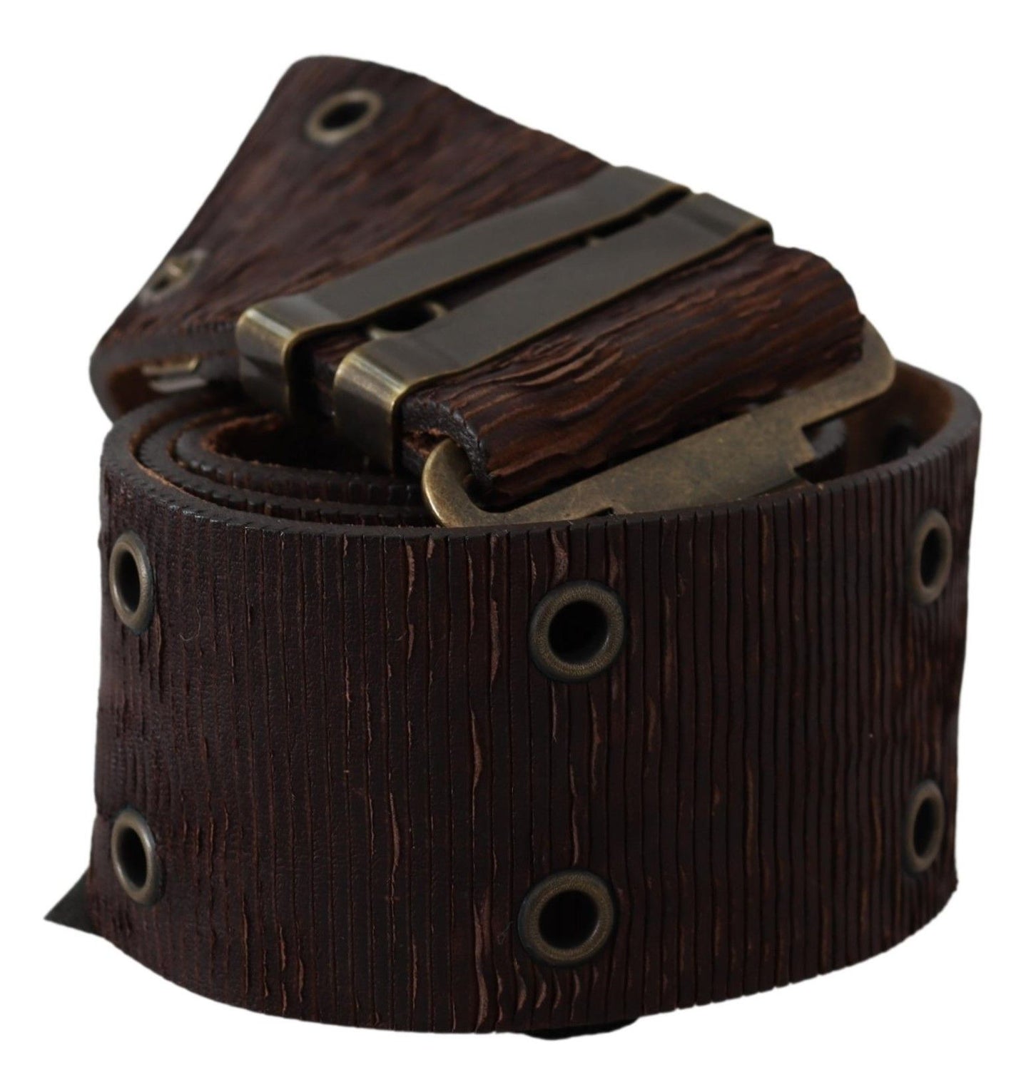 PLEIN SUD Rustic Brown Carving Leather Belt