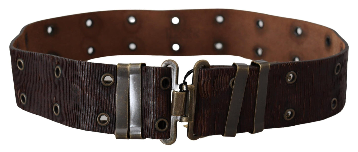 PLEIN SUD Rustic Brown Carving Leather Belt