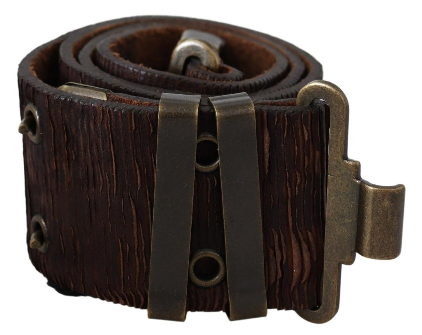 PLEIN SUD Rustic Brown Carving Leather Belt