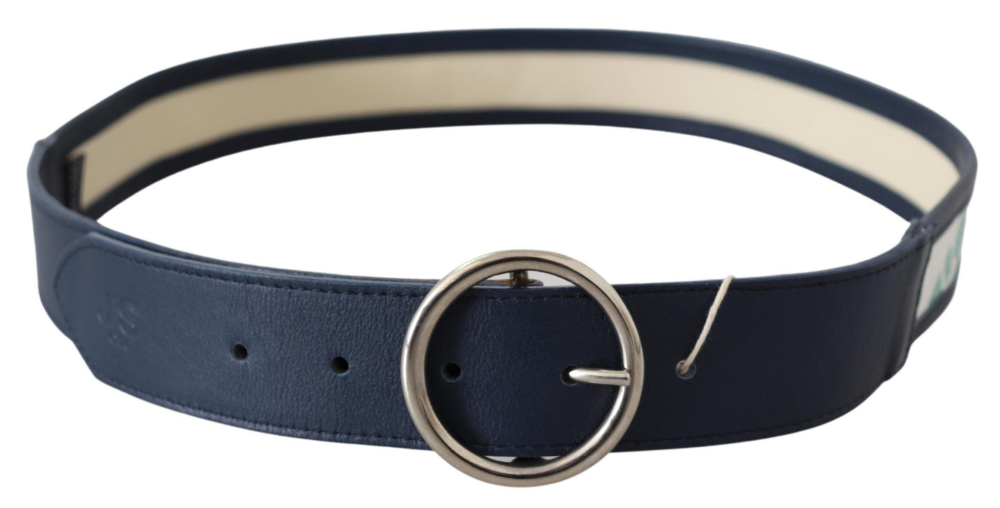 Exte Elegant Navy Leather Waist Belt with Silver Buckle