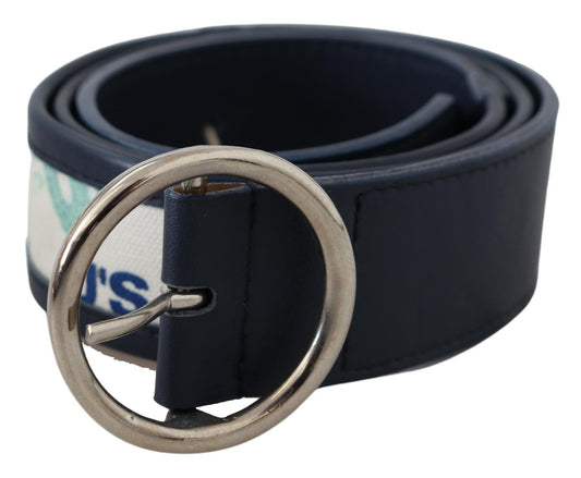 Exte Elegant Navy Leather Waist Belt with Silver Buckle