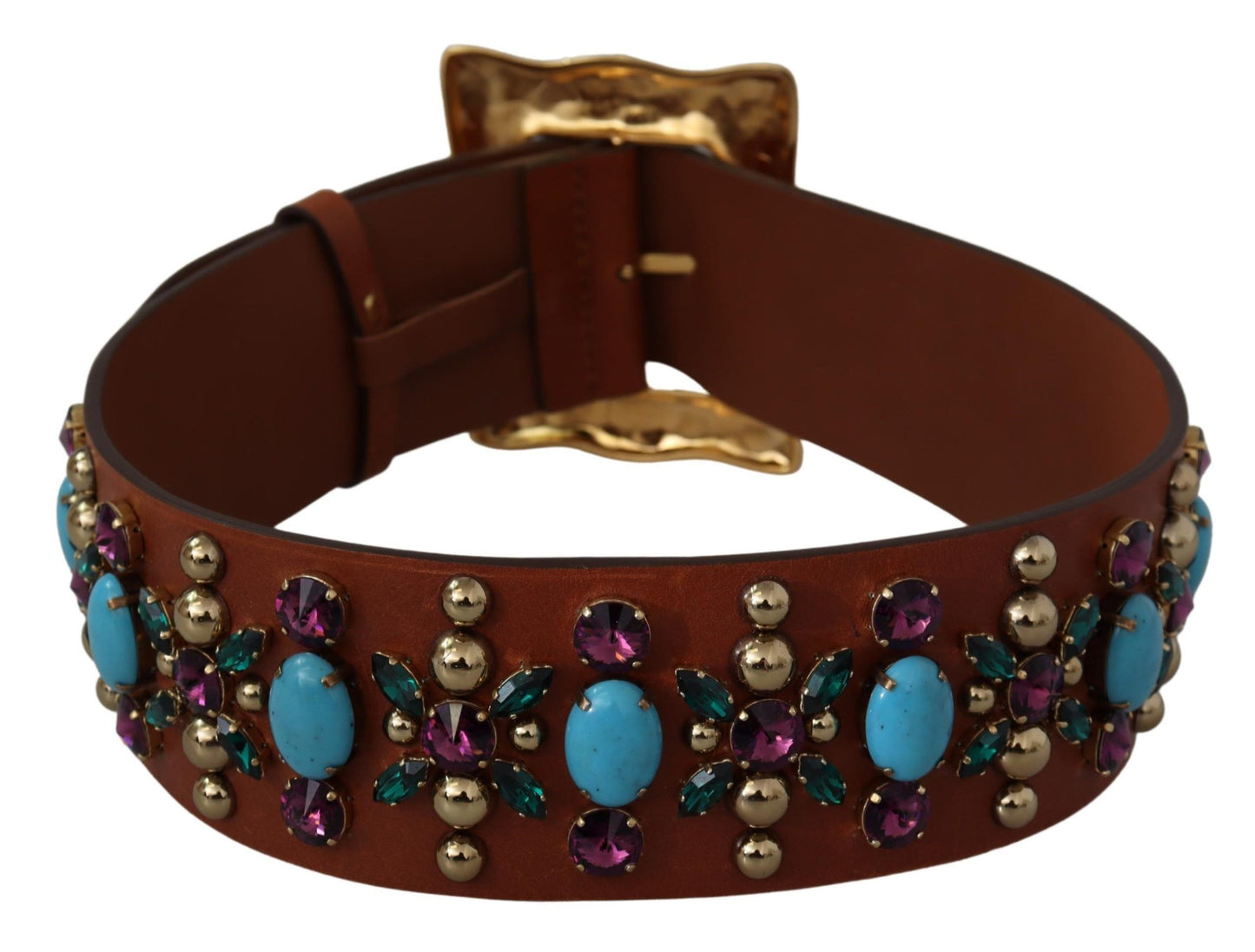 Dolce & Gabbana Elegant Studded Leather Belt with Gold Accents