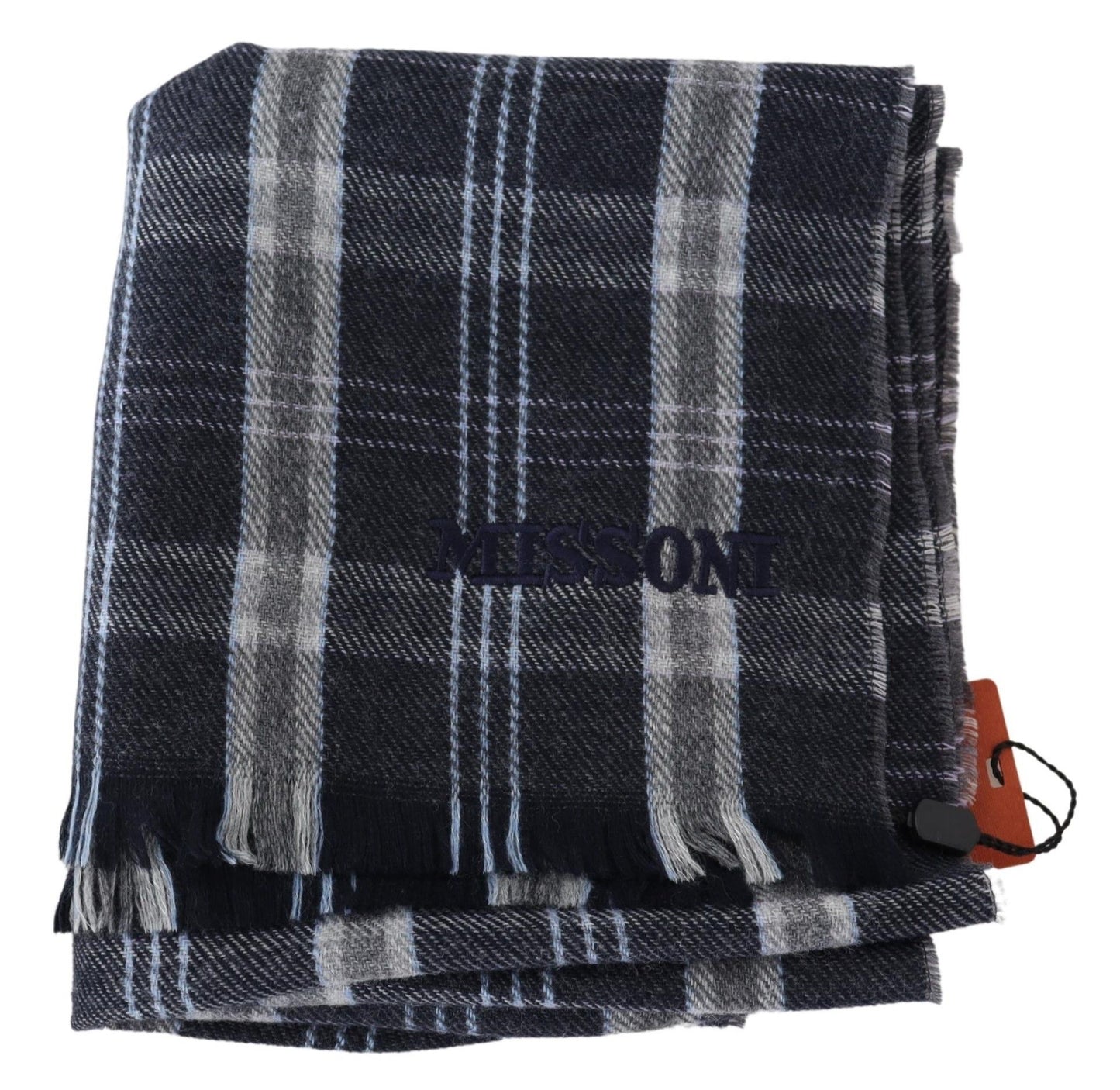 Missoni Plush Cashmere Plaid Scarf with Logo Embroidery