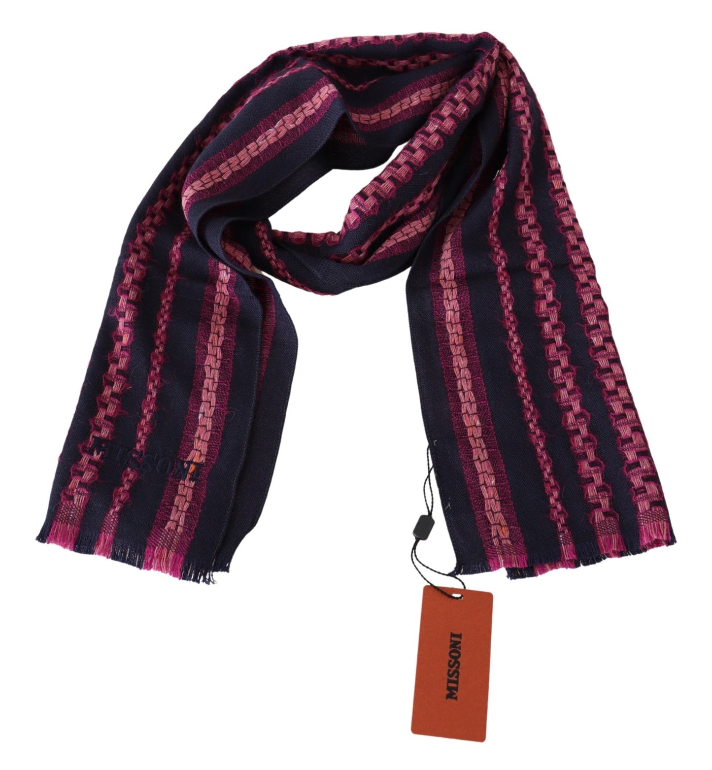 Missoni Elegant Striped Wool Scarf in Black and Pink