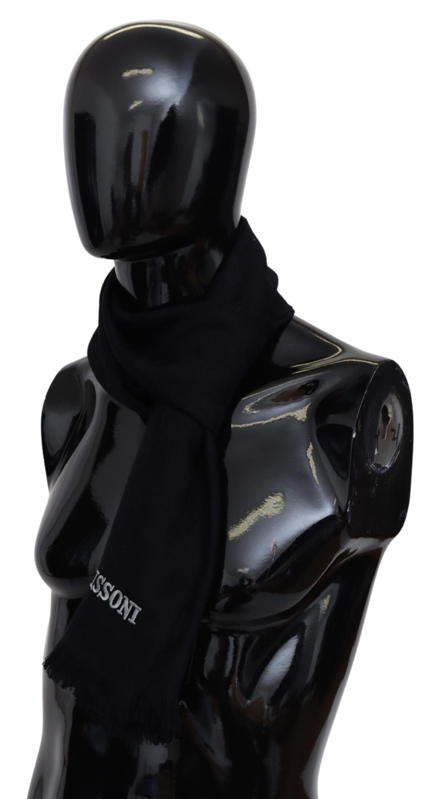 Missoni Elegant Black Wool Scarf with Logo Embroidery