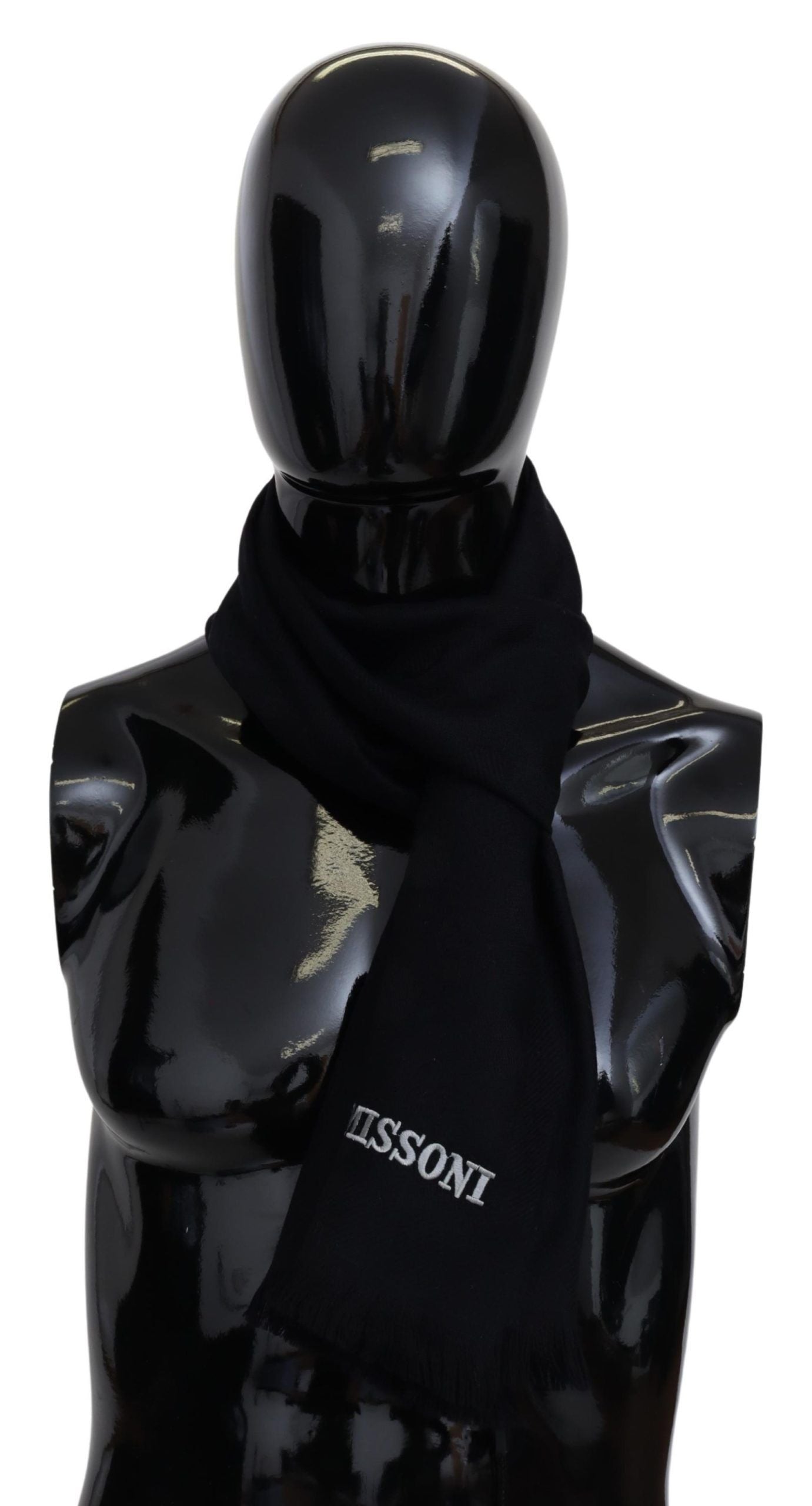 Missoni Elegant Black Wool Scarf with Logo Embroidery