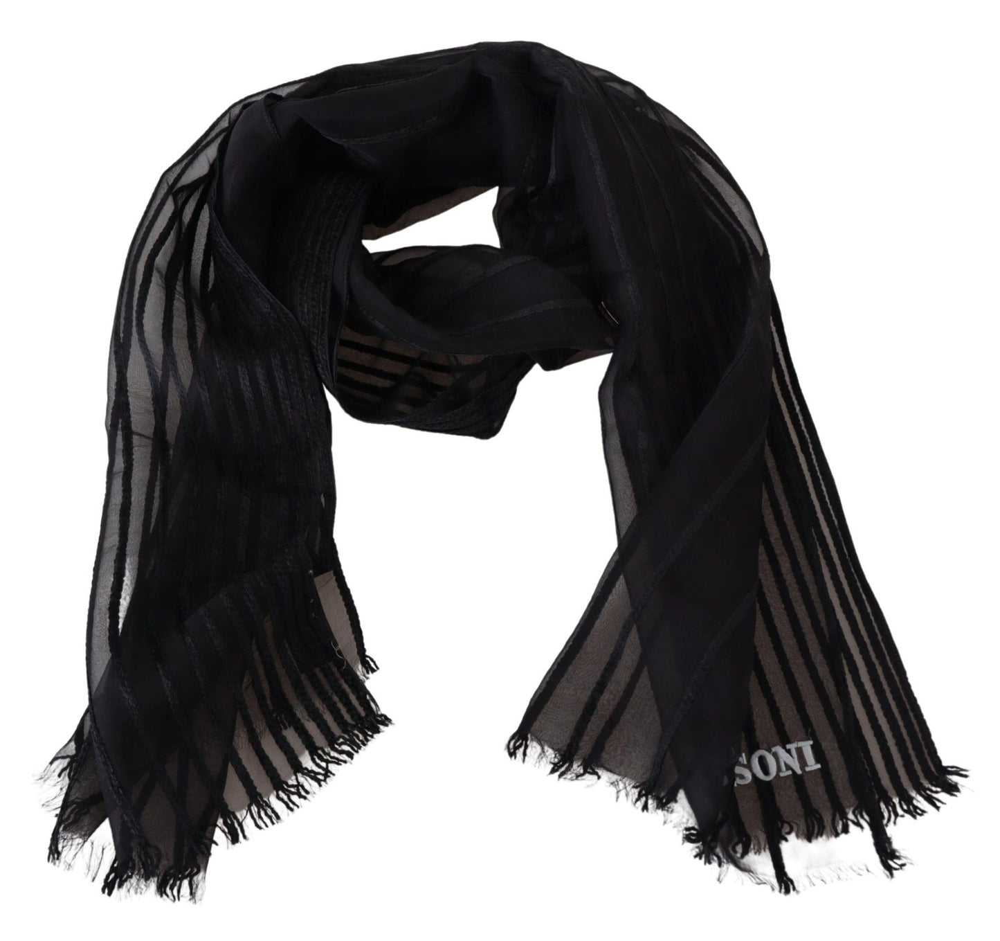 Missoni Elegant Black Wool Mesh Fringe Scarf