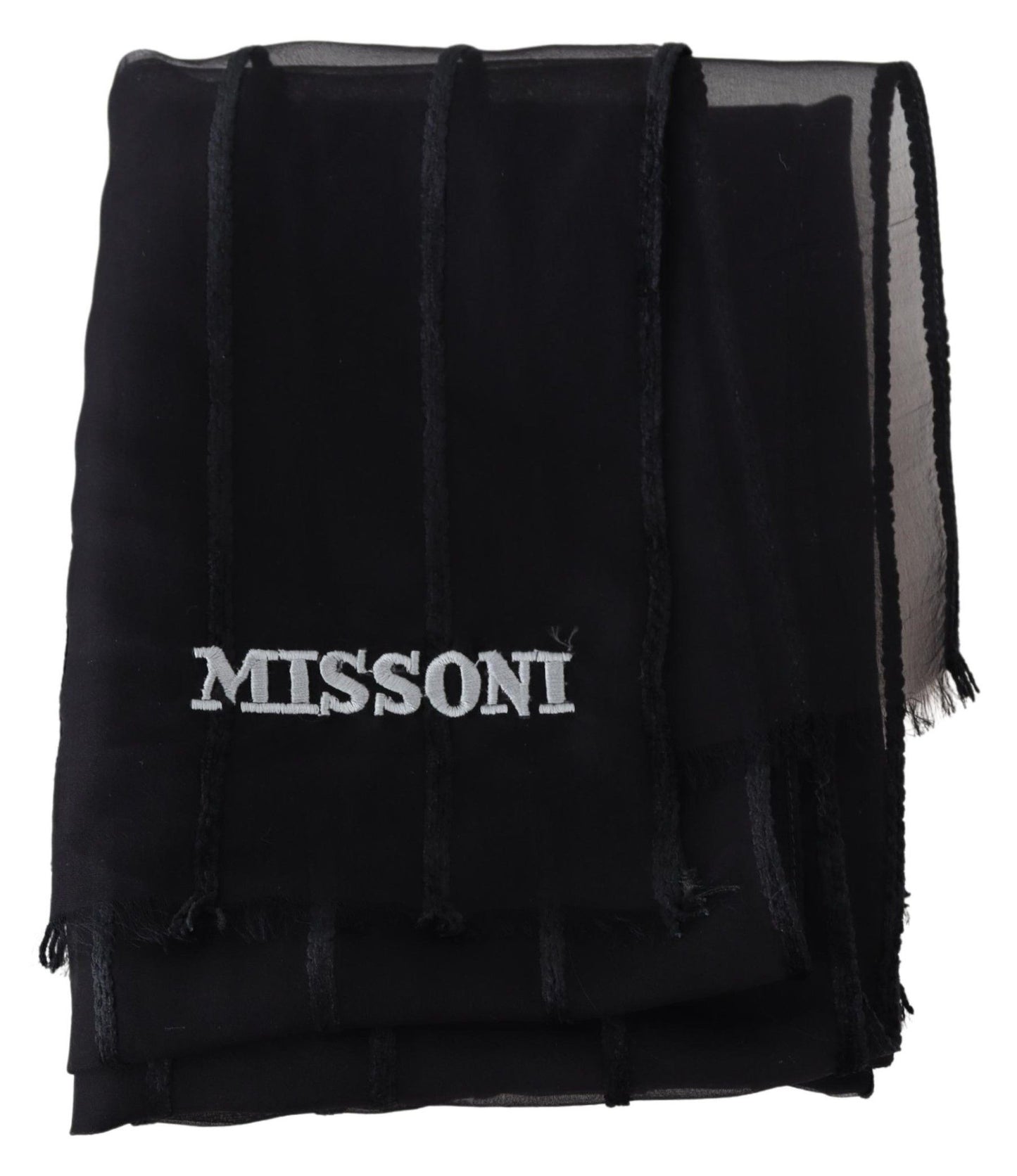 Missoni Elegant Black Wool Mesh Fringe Scarf