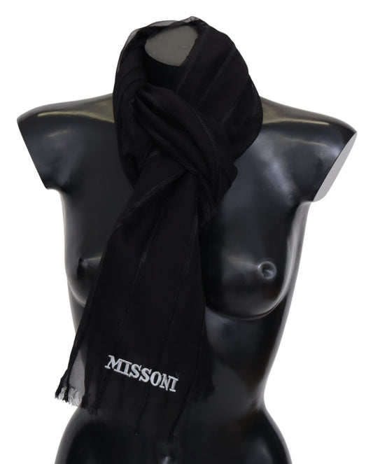 Missoni Elegant Black Wool Mesh Fringe Scarf