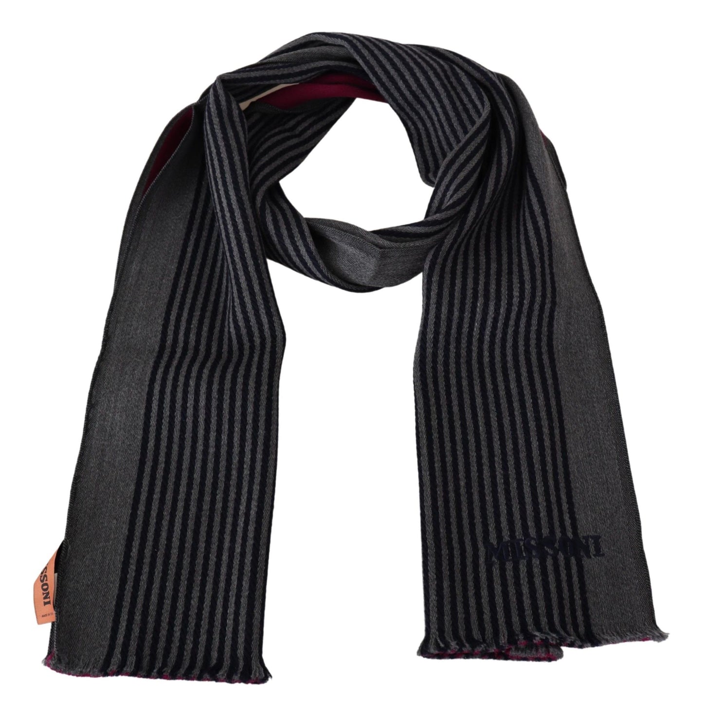 Missoni Elegant Striped Wool Scarf in Black and Gray