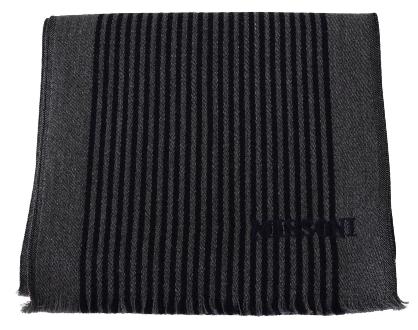 Missoni Elegant Striped Wool Scarf in Black and Gray