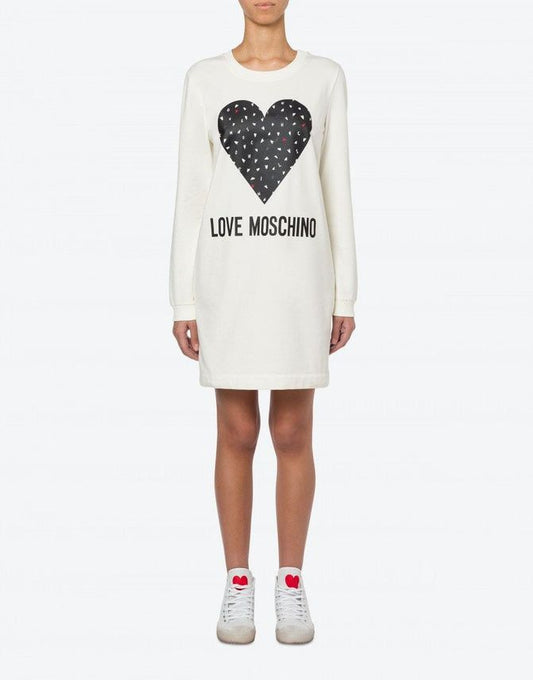 Love Moschino Chic Heart Print Long-Sleeved Dress