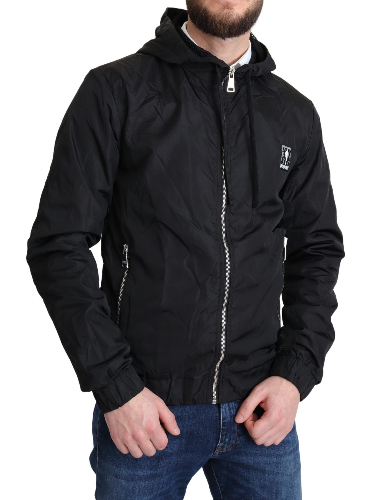 Dolce & Gabbana Elegant Black Hooded Windbreaker Jacket