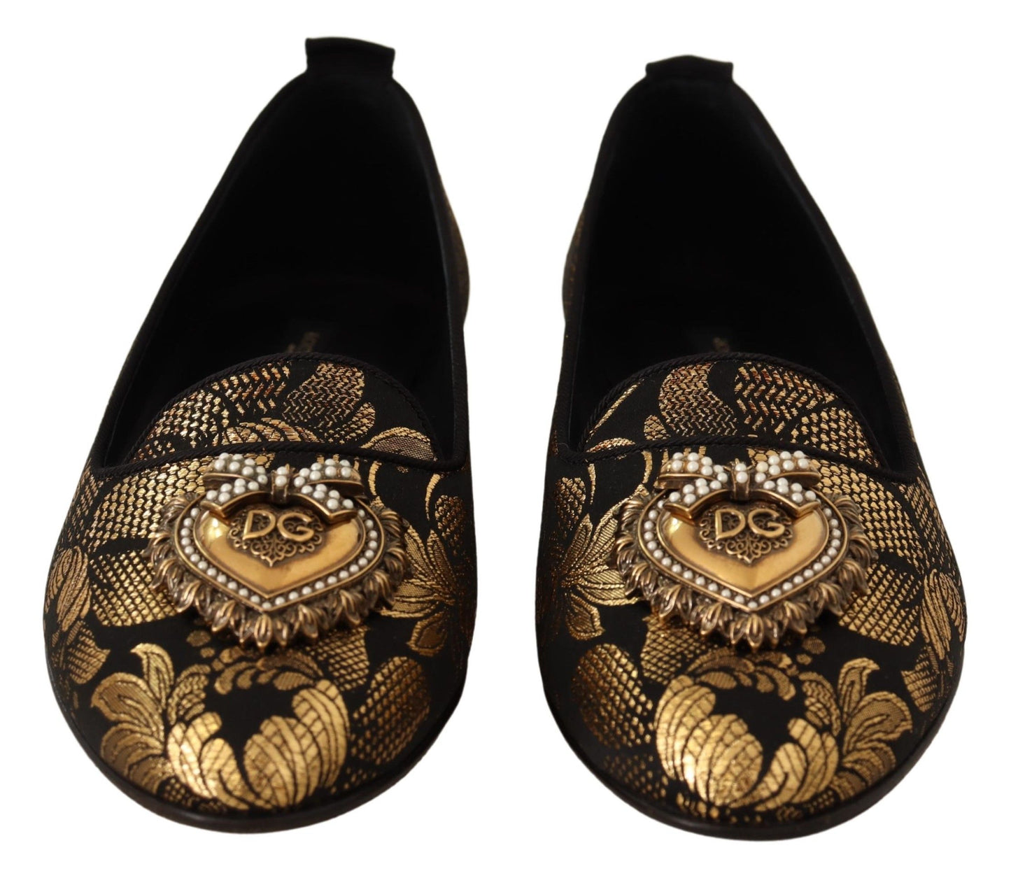 Dolce & Gabbana Elegant Leather Heart Embellished Flats