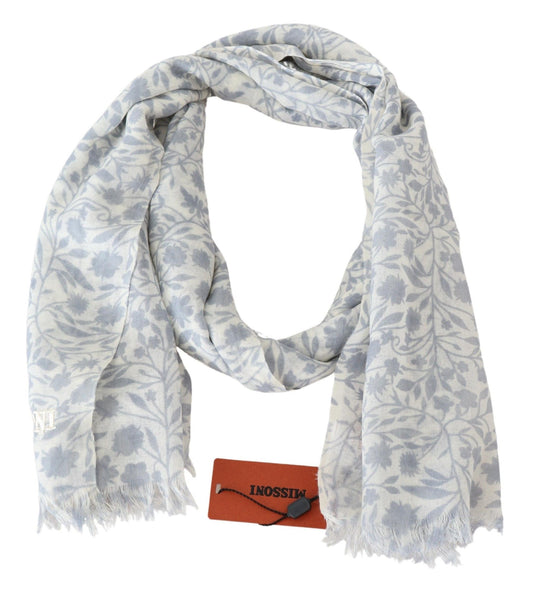 Missoni Elegant Floral Wool Scarf with Fringe Detail