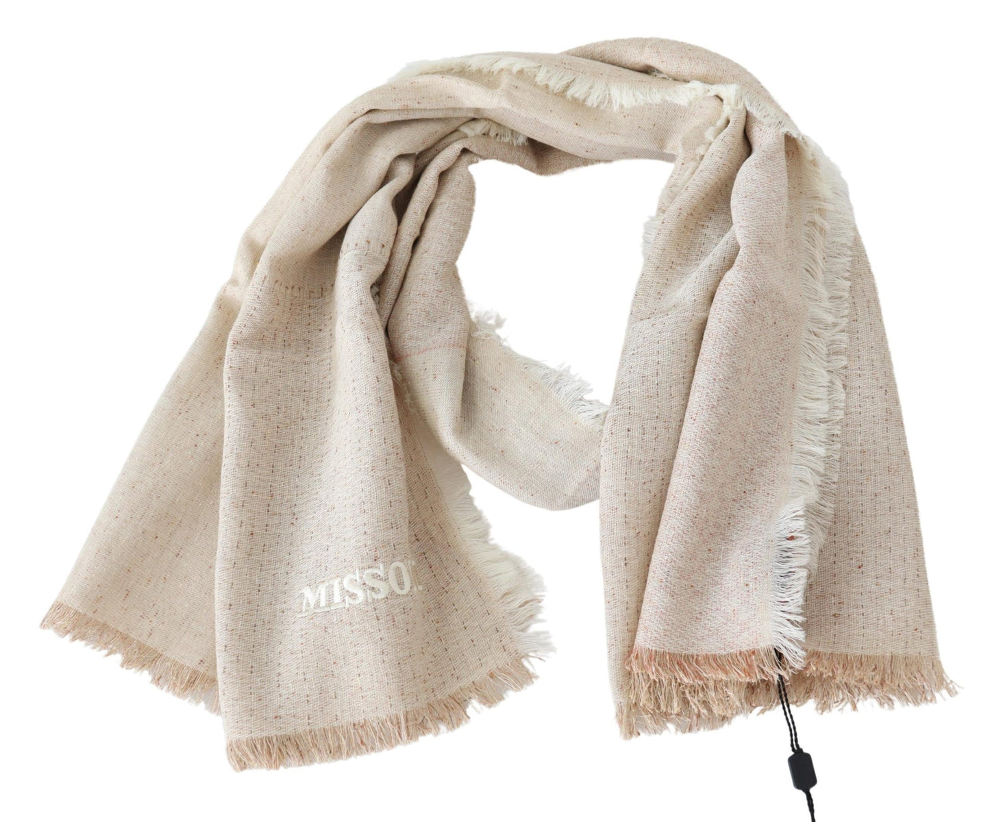 Missoni Elegant Beige Wool Scarf with Fringes