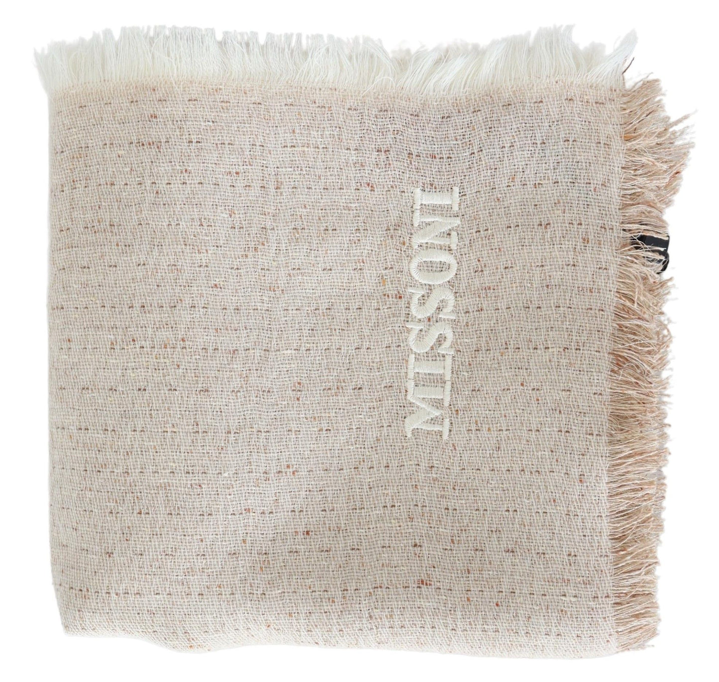 Missoni Elegant Beige Wool Scarf with Fringes