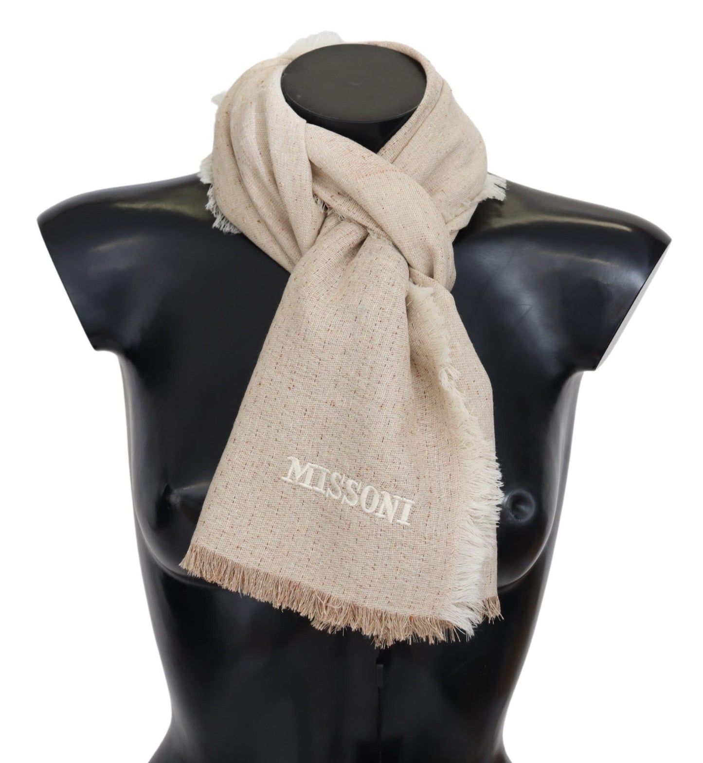 Missoni Elegant Beige Wool Scarf with Fringes