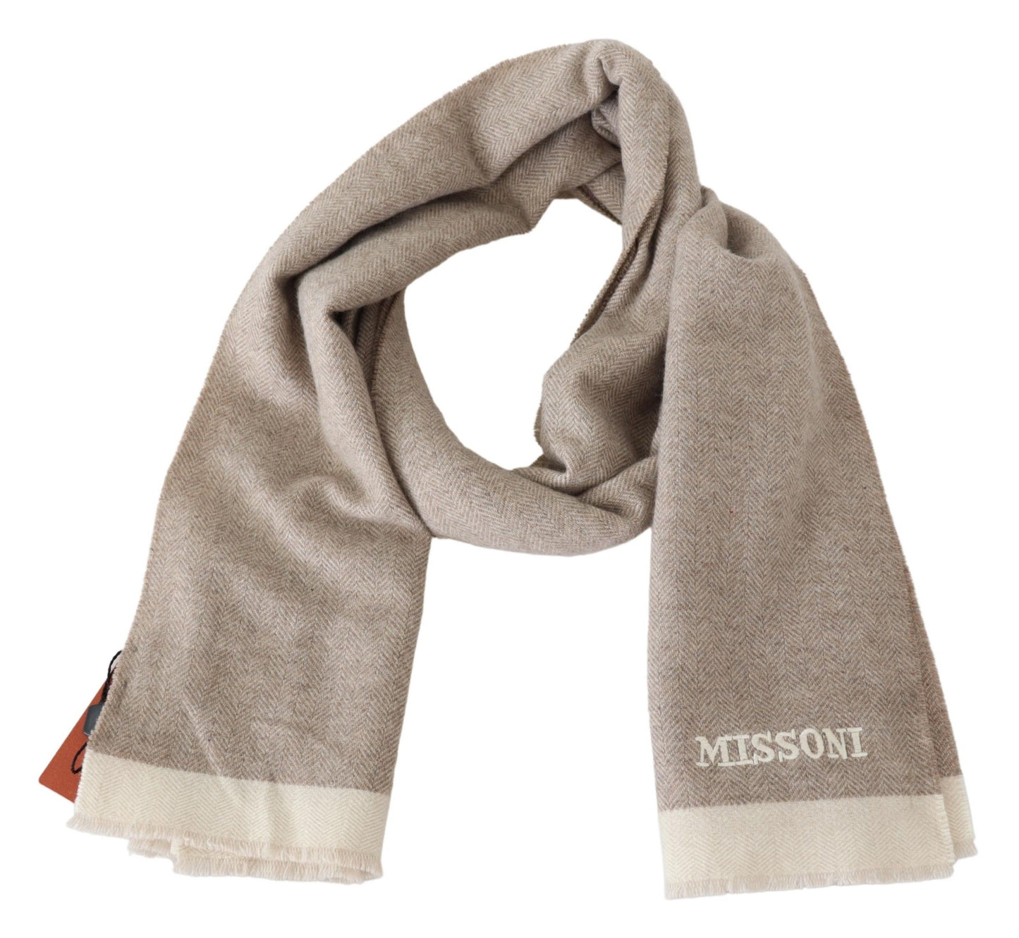 Missoni Beige Wool Scarf with Signature Embroidery