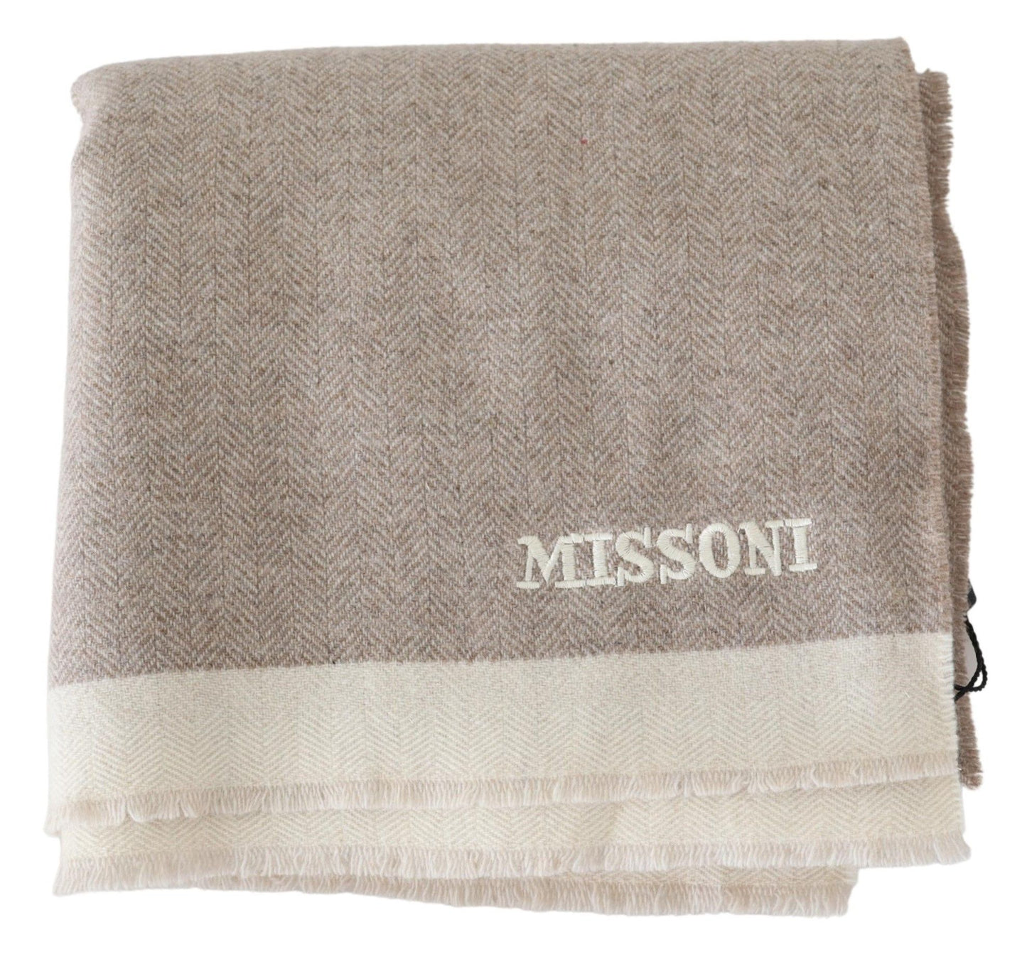 Missoni Beige Wool Scarf with Signature Embroidery