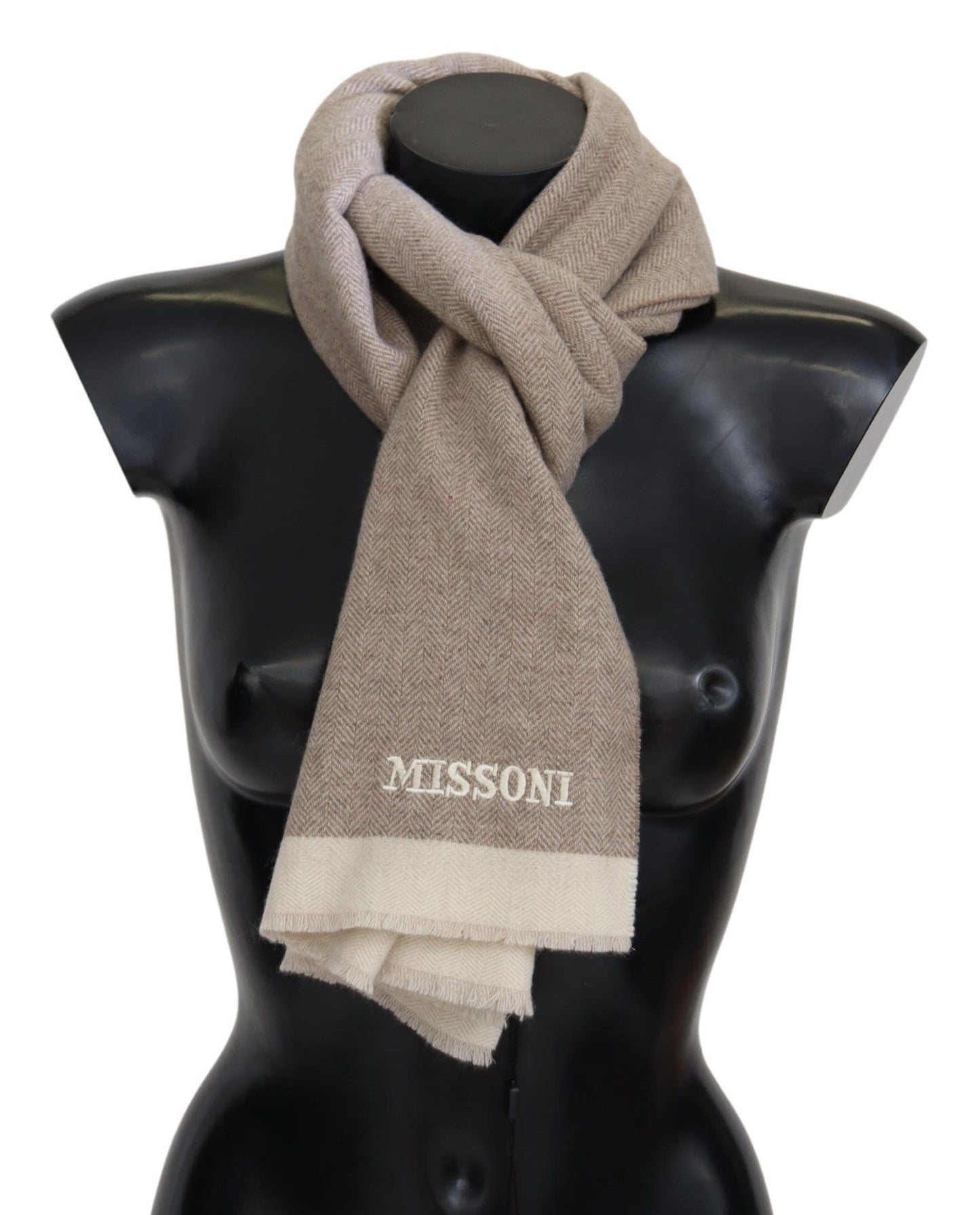 Missoni Beige Wool Scarf with Signature Embroidery