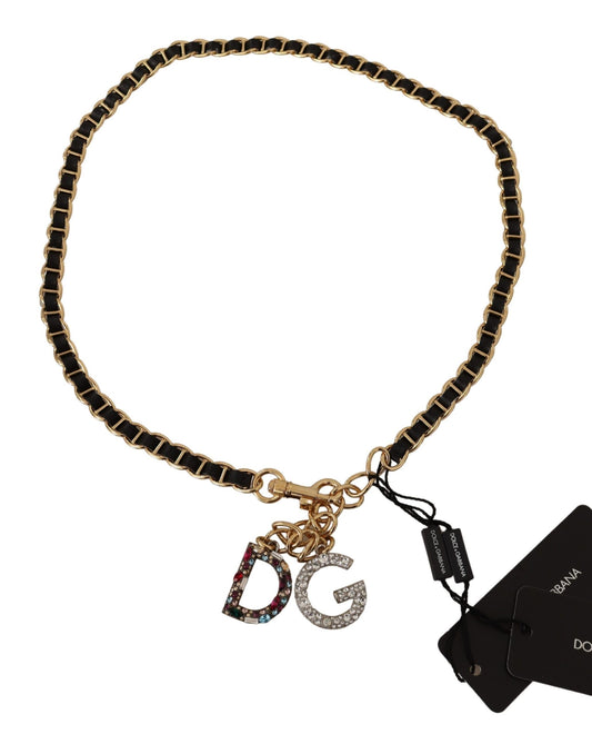 Dolce & Gabbana Elegant Black Leather Crystal-Embellished Belt