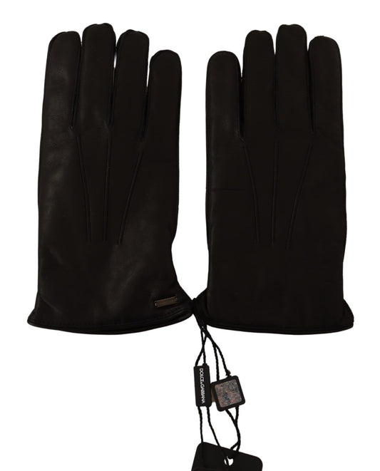 Dolce & Gabbana Elegant Black Leather Winter Gloves