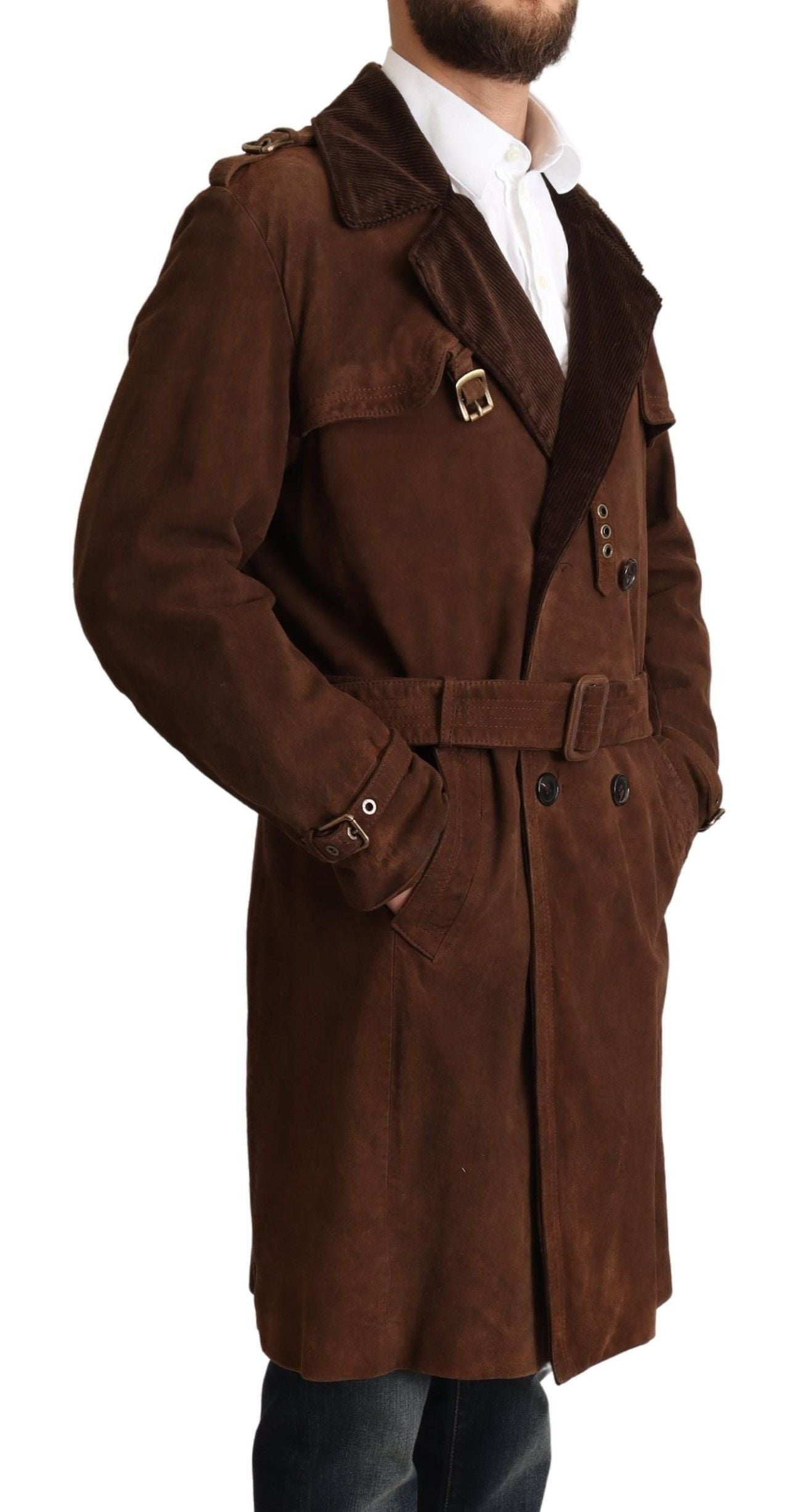 Dolce & Gabbana Classic Brown Leather Trench Coat