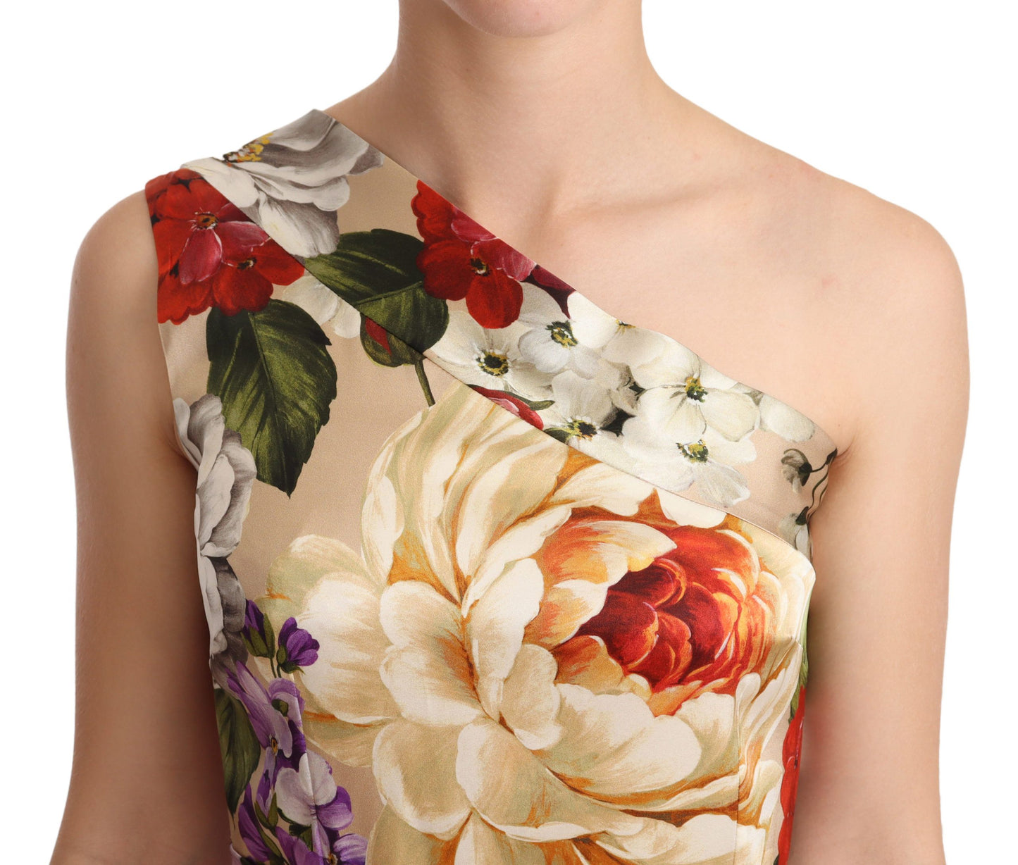 Dolce & Gabbana Elegant Floral One-Shoulder Silk Dress