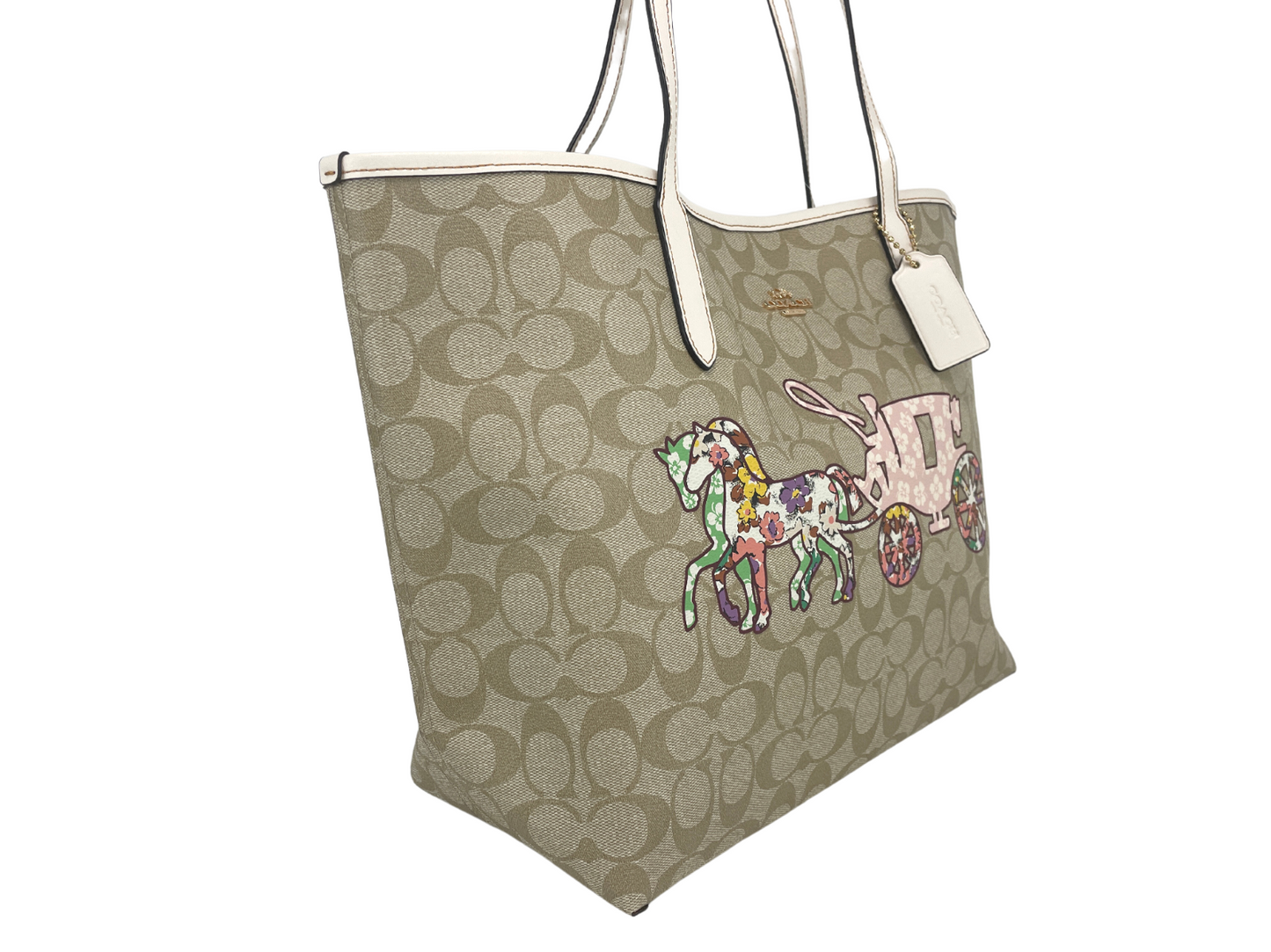 COACH (CA607) Large Khaki Horse Carriage Graphic Signature City Tote Handbag