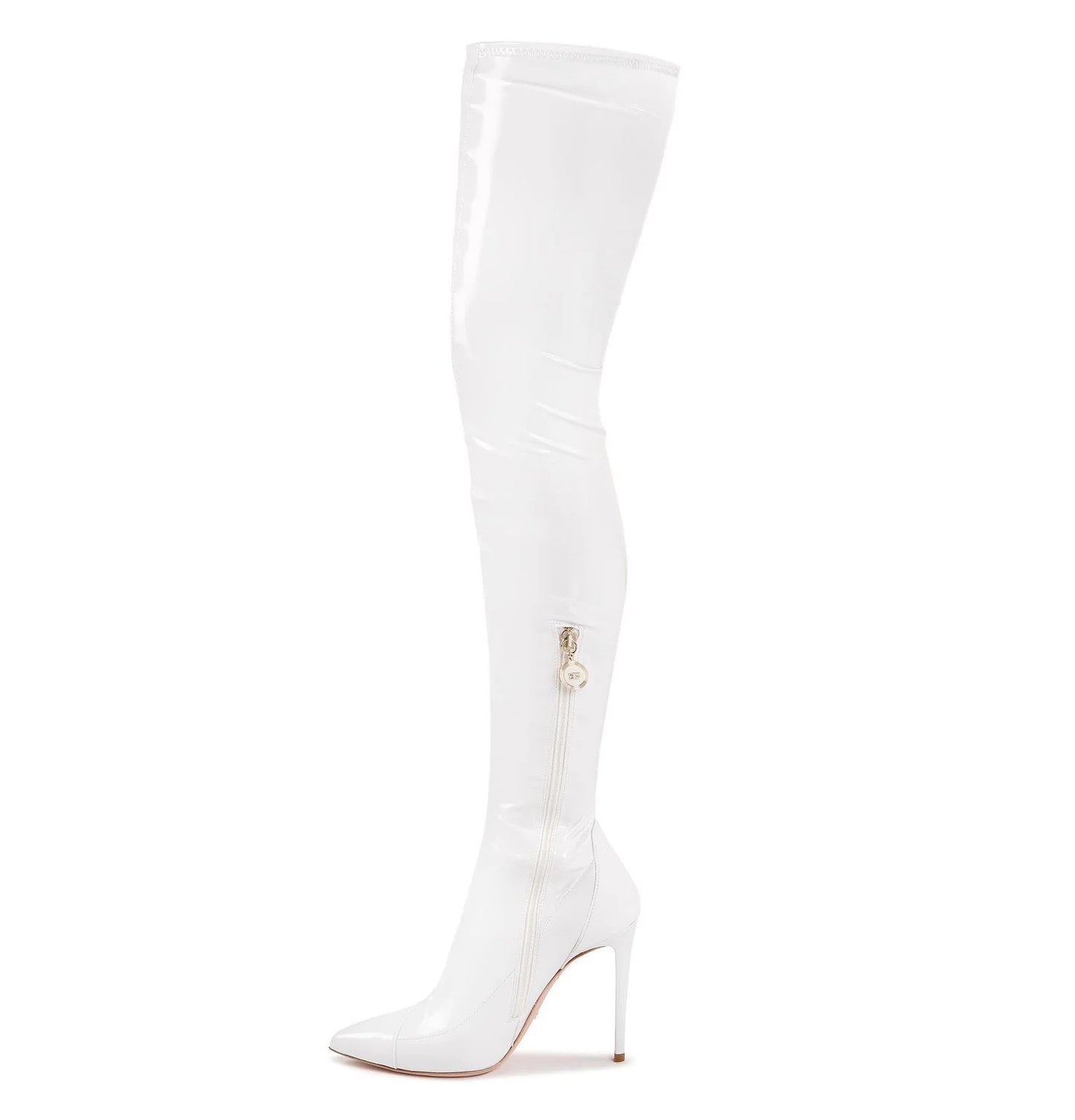 Elisabetta Franchi Elegant Pointed White Boots with Coated Finish